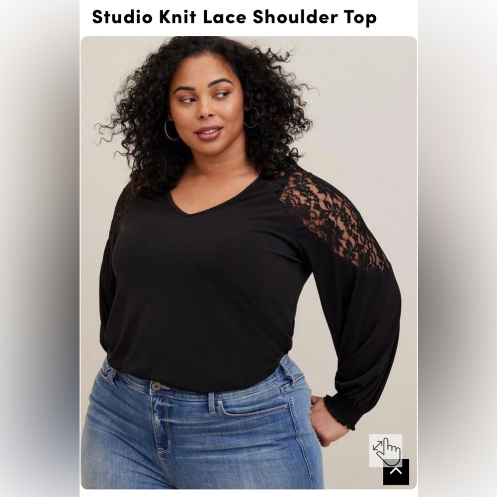 Torrid black long sleeve lace shoulder top